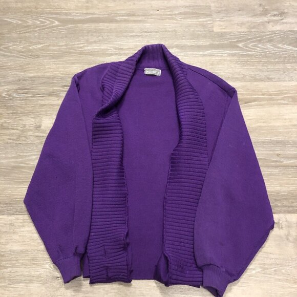Jaeger Women's Sweater 32 M Vintage Purple Open Knit Cardigan Wool Lagenlook - Picture 2 of 7
